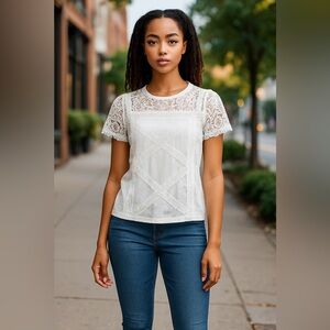 Anthropologie Ella Mara White Lace Shirt Size Large New With Tags